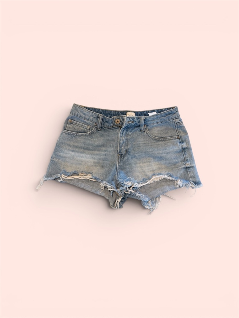 Frayed Hem High-Rise Denim Shorts - Light Blue